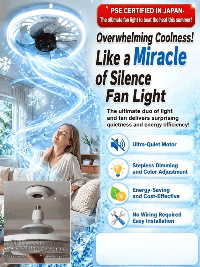 2-in-1 Ceiling Fan Light with Remote Control Screw Base LED Bulb Fan Lamp, Silent Adjustable Speed for Bedroom Living Room Home