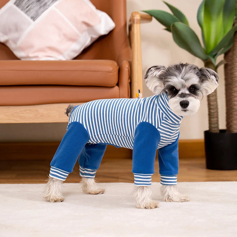 Stripe Fleece Jumpsuit For Small Dogs Winter Dog Clothes Warm Pajamas Dog Long Sleeve Bodysuit Puppy Teddy Chihuahua Clothes