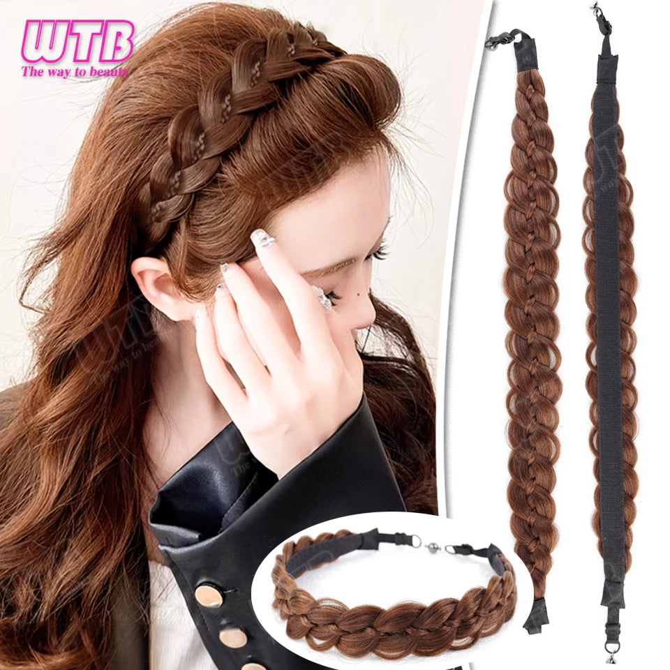 WTB Synthetic Hairband Wig for Women Magnetic Snap Style Fishtail Braid Hairband Wig with Velcro Suitable for Everyday Wear