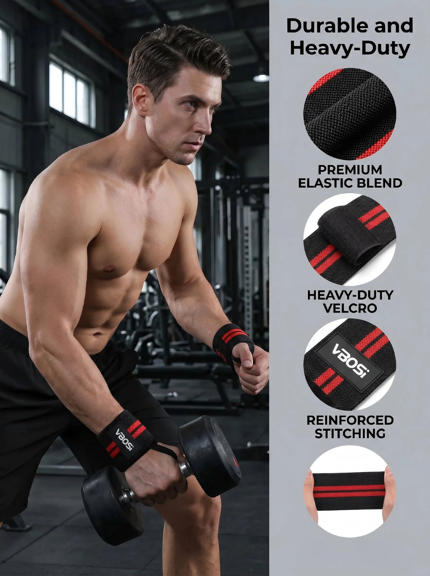 Heavy Duty Wrist Wraps for Weightlifting, Ergonomic Wrist Support Straps, Perfect for Powerlifting, Bodybuilding & Fitness