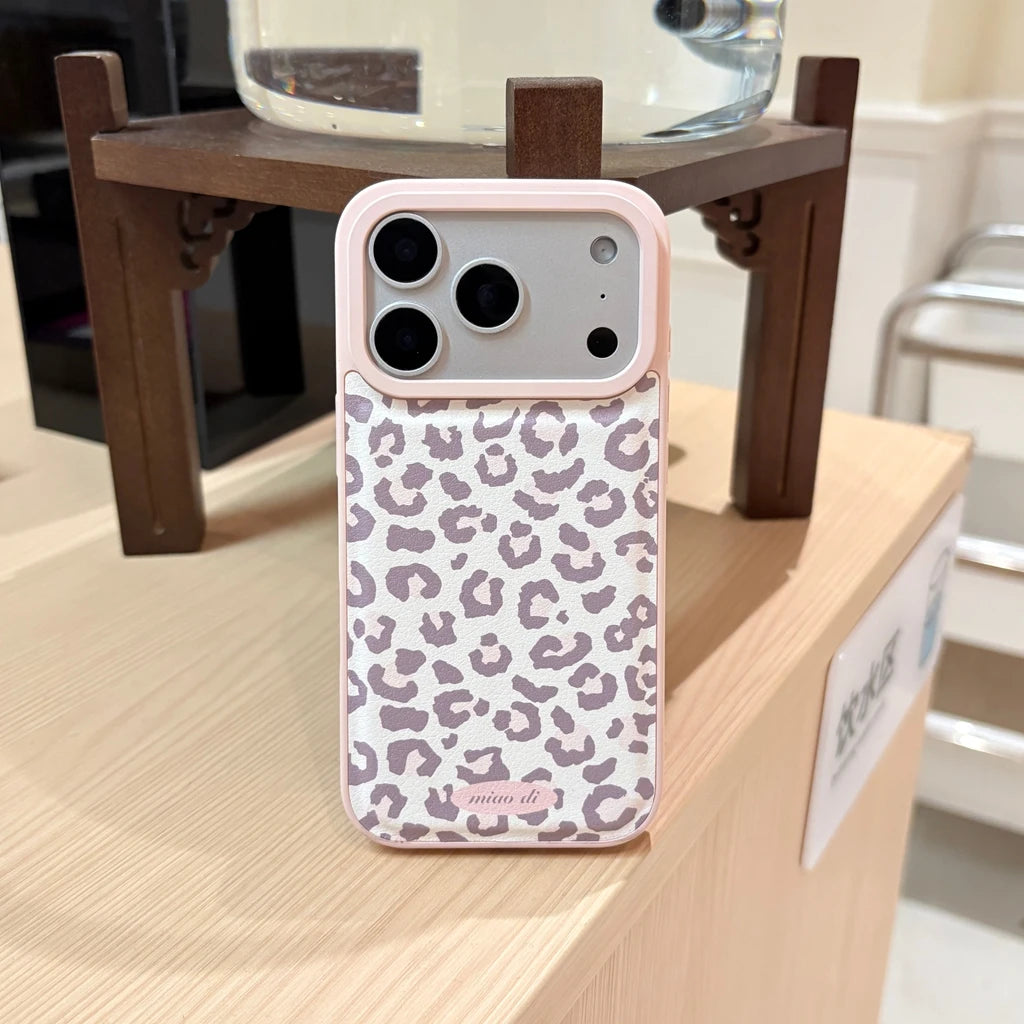Fashion Sweet Pink Leopard Print Leather Shockproof Protective Phone Cover Case for iPhone 17 16 15 14 Pro Max