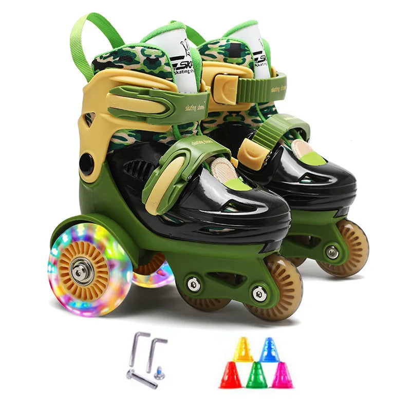 27-34 Children Skates High Elastic PU Inline Adjustable Skate Three-wheel Roller Skates For Age 2-8 Kids Beginners Skating Shoes
