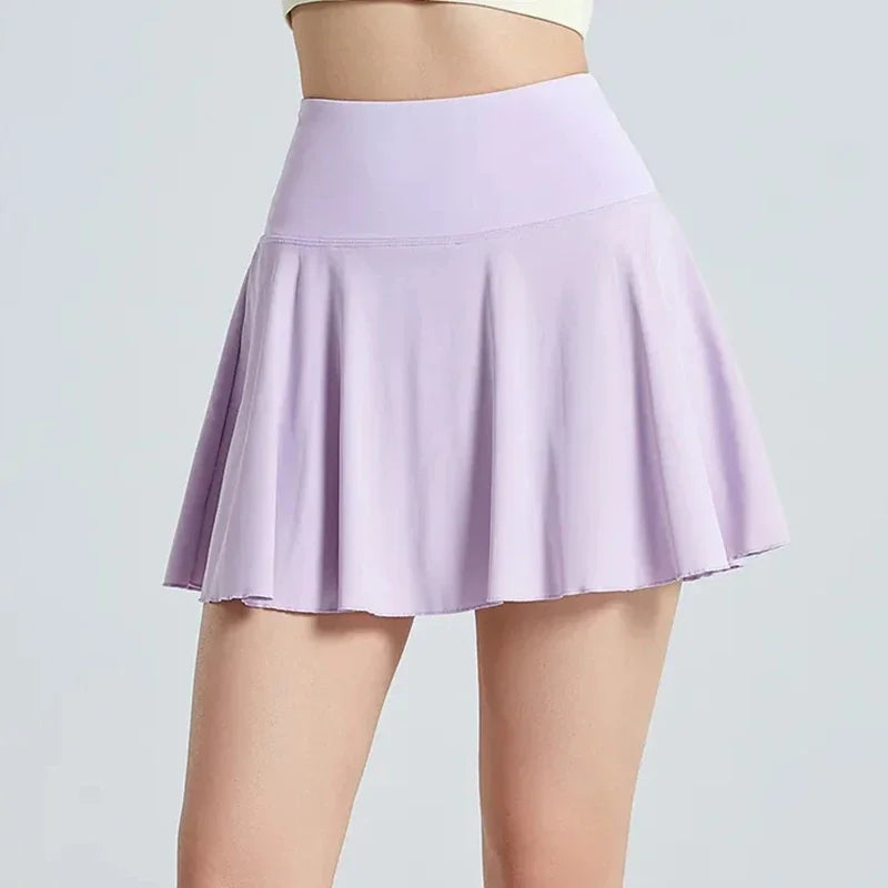 High Waist Sport Tennis Skirts for Women Fashion Anti-Shine Quick Drying Elastic Yoga Skirts Woman with Pocket Mini Skirt Female