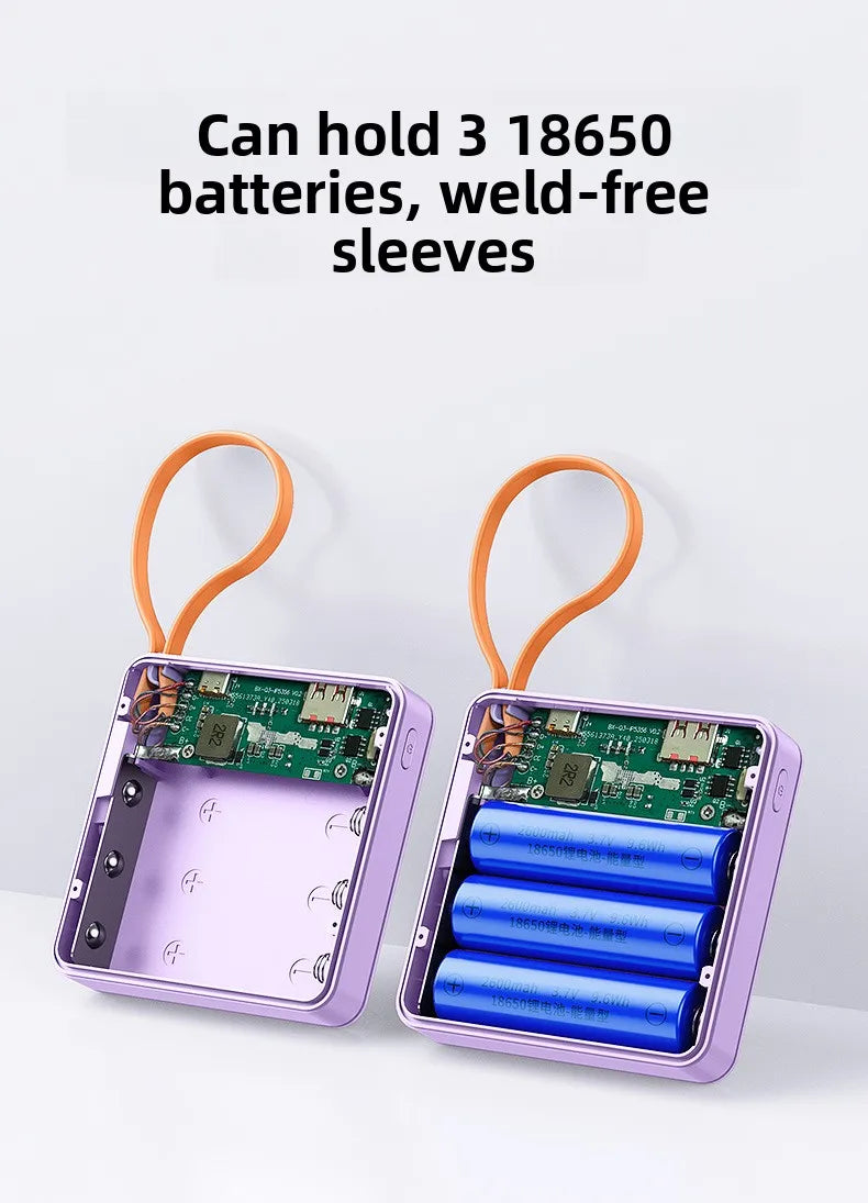 10W PD 22.5W Fast Charge Power Bank Case 3x18650 Solderless DIY Battery Box USB Type C PD3.0 QC4.0 Shell With Charging Cable