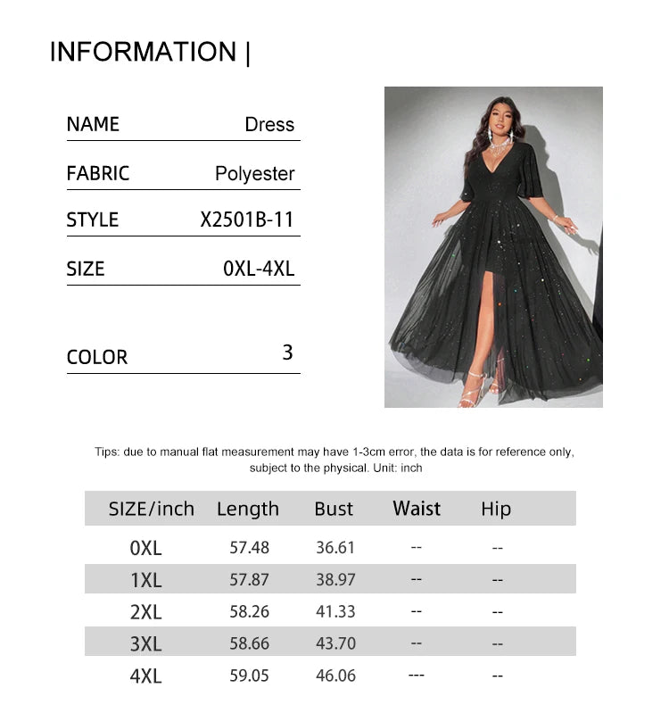 plus Size Sexy Sparkling Short Sleeve Deep V Neck Party Dress Elegant Loose Evening Gown for Women Romantic Resort Wear