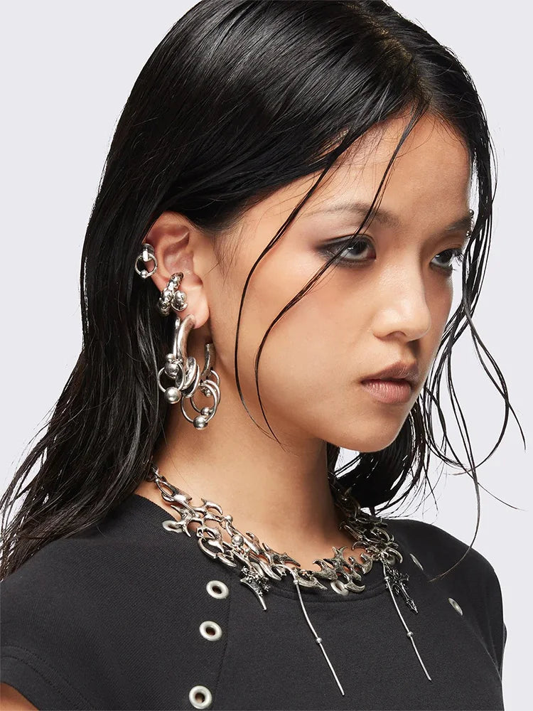 Unique Copper Jewelry Accessories for Men & Women: Avant-Garde Cluster Hoop Earrings, Distinctive Mixed-Metal Shape Body Jewelry