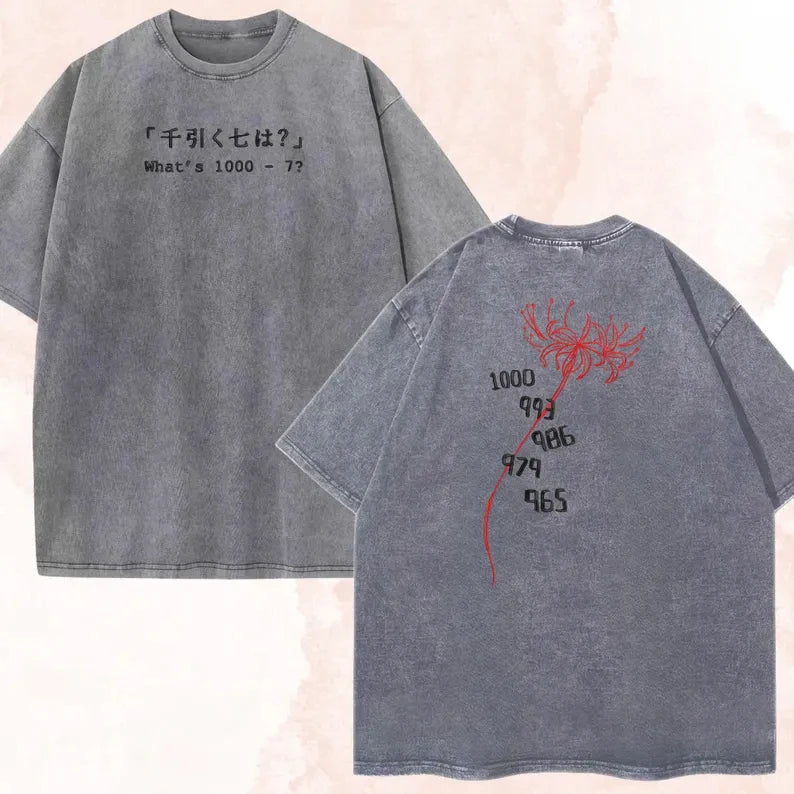 Anime Tokyo Ghoul Kaneki Ken 1000-7 Printed Tee Men Women Cotton Tshirts Vintage Washed T-shirt Harajuku Manga Oversized T Shirt