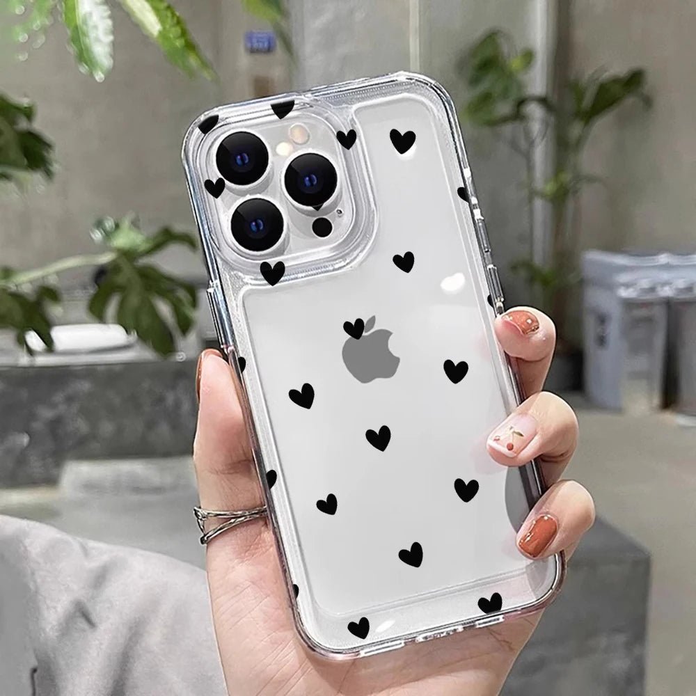 TPU Cute Love Heart Pattern Phone Case For iPhone 17 16 15 14 13 12 11 Pro Max X XS XR 7 8 Plus Shockproof Silicone Clear Cover