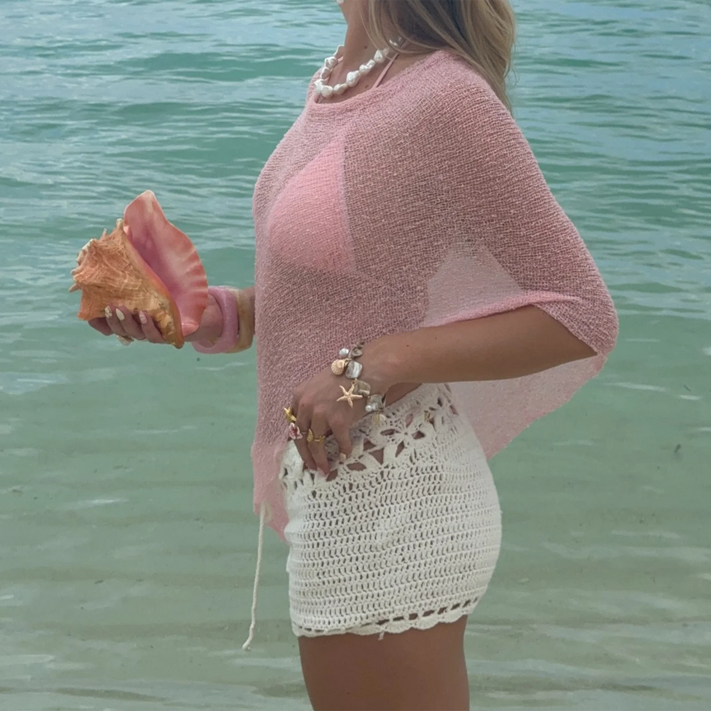 Summer Irregular Knitted Cover-ups Crop Tops Y2k Aesthetic Vintage Smocked T-shirt Boho Beach Vacation Going Out Pullovers Tees