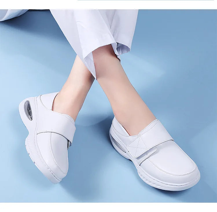 Platform White Shoes Women Casual Comfortable Light Nurse Work Shoes Fashion Slip on Non-slip Loafers Women Genuine Leather Shoe