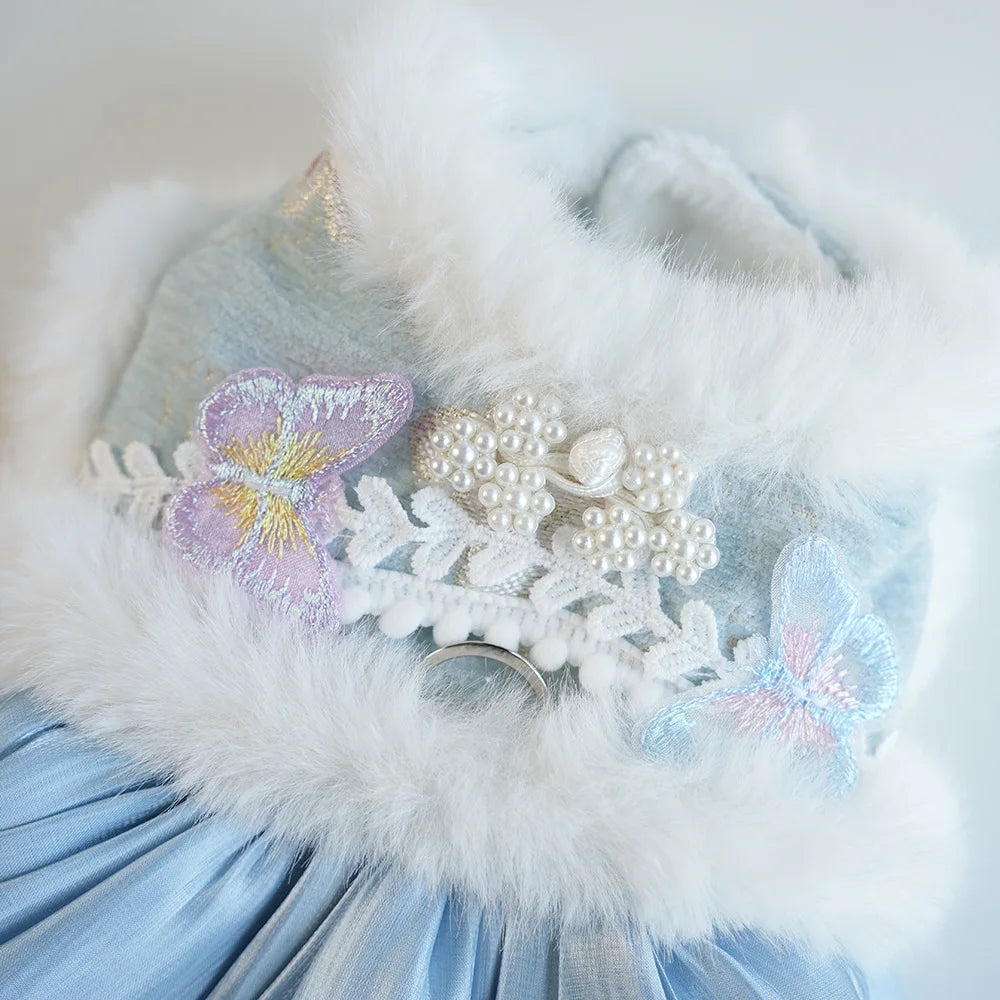 Pet Flannel Dress Rabbit Butterfly Tang Dress Princess New Year Small Medium Dog Coat Puppy Clothes Chinese Style Pet Skirt