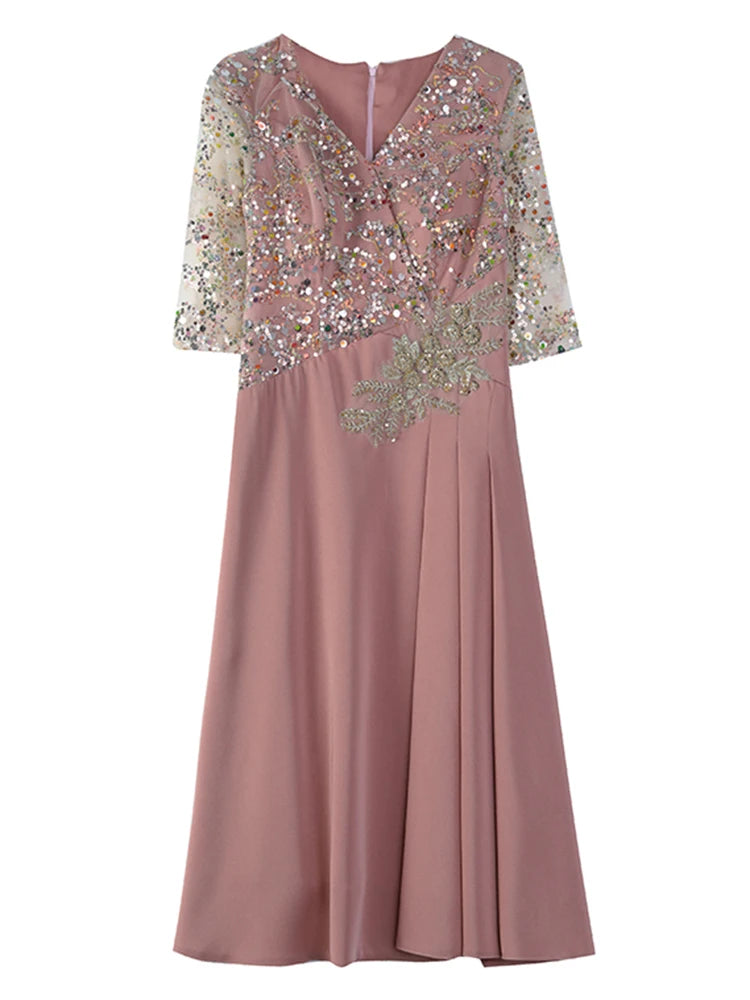Summer New Sequins Luxury Chic Evening Wedding Dress 2024 Women's Elegant Bodycon Midi Dress Satin Vintage Casual Party Vestidos