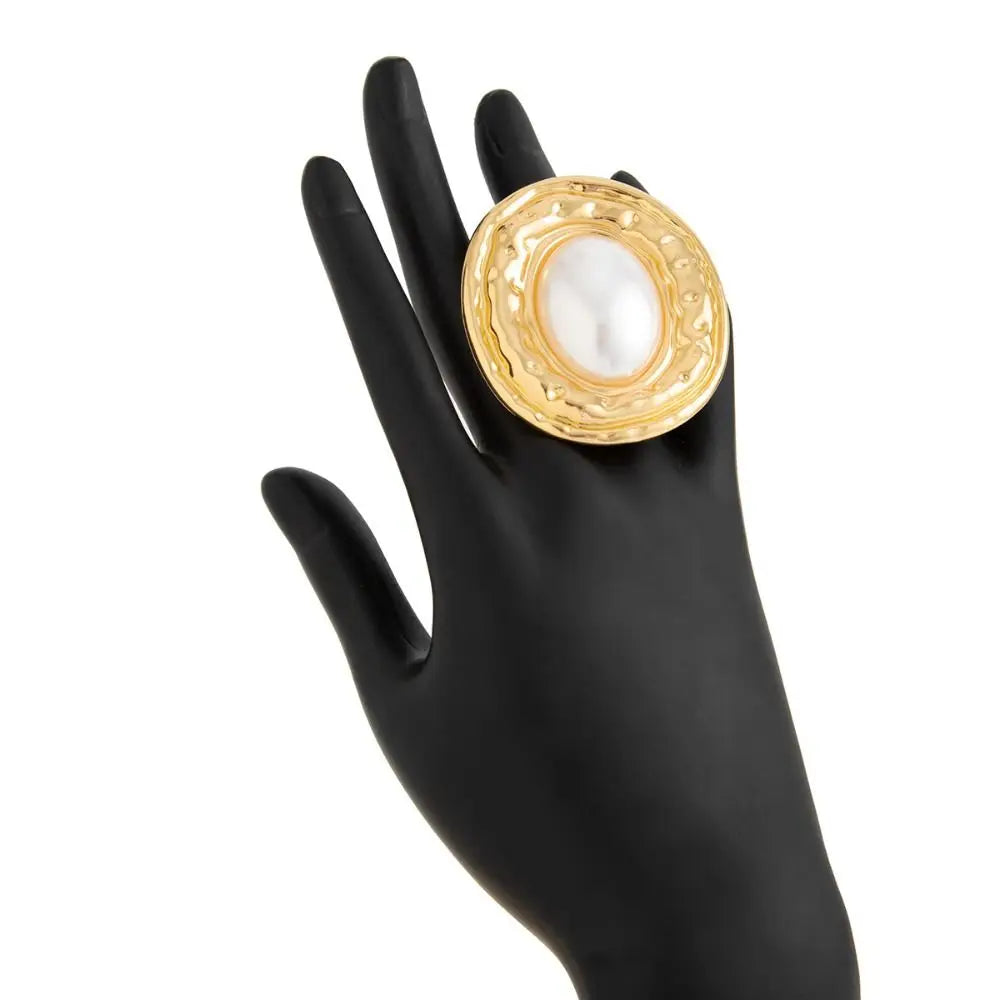 2pcs/set Exaggerated Bracelets Rings Set Irregular Geometric Jewelry Sets Gold Silver Color Elliptical Wide Bracelets