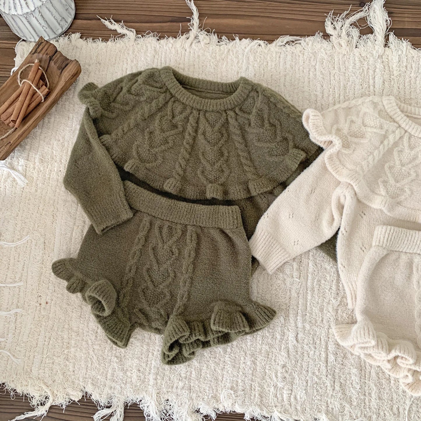 4487 Baby Clothing Set 2024 Autumn and Winter Baby Knitted Sweater Suit Twist Sweater +pp Short