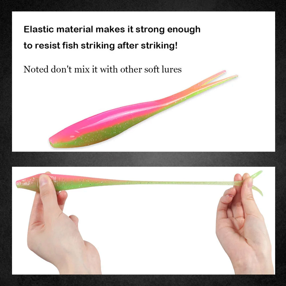 JOHNCOO 3pcs Floating Drop Shotting Soft Bait Fishing Lure 180mm V-shape Split Tail Swimbait Worm Topwater 18g