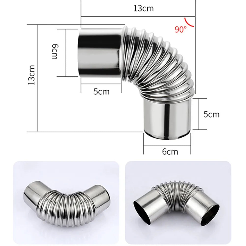 60 70 80mm Stainless Steel 90° Elbow Chimney Liner Bend 90° Multi-Flue Stove Pipe For Outdoor Camping Wood Stoves Chimney