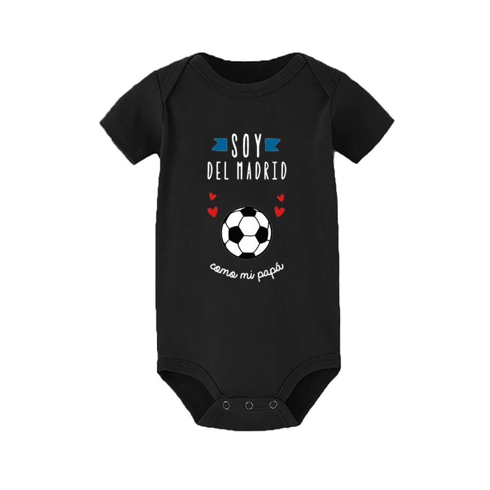 I'm From Madrid Like My Dad Spanish Print Baby Bodysuit Funny Newborn Jumpsuit Infant Short Sleeve Romper Toddler Clothes Outfit