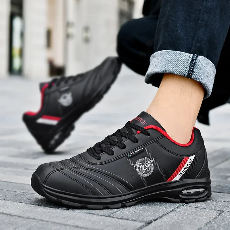 Men's Spring Autumn Casual Breathable Sport Shoes Shock Absorption Comfortable Leather Sneakers Korean Style Ankle High Mesh Lin