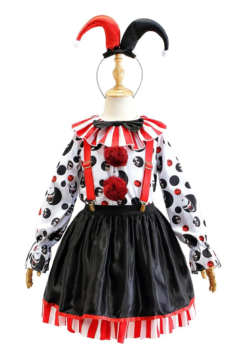 Halloween Cosplay Costumes Horror Clown Dresses Pants Headwear Clothes Sets Carnival Theme Party Role Playing Outfits for Girls