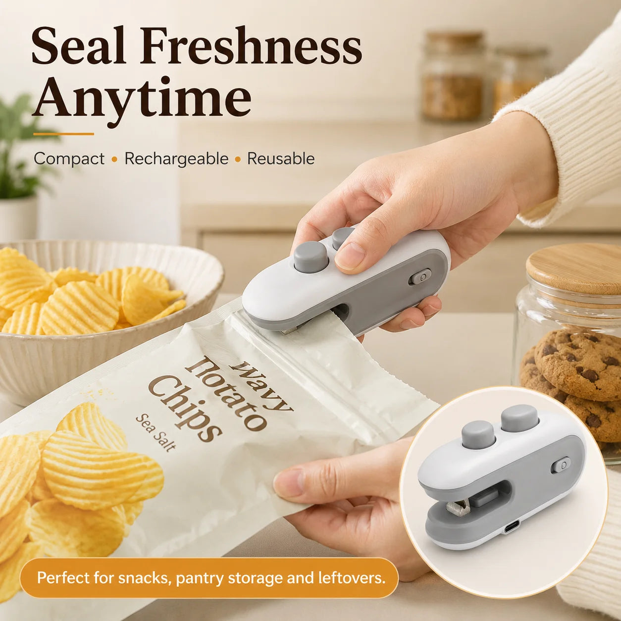 1PC Portable Mini Heat Sealer Food Bag Sealing Machine Handheld Plastic Snack Bag Resealer Cutter Fit Kitchen Storage Travel Kit