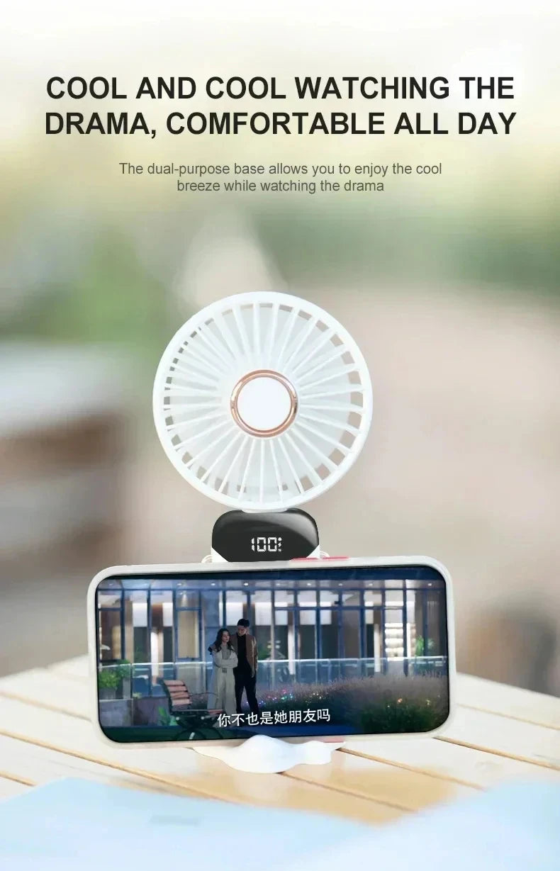 5-Speed Portable Handheld Mini Fan Foldable Neck Hanging Fans USB Rechargeable Fan with Phone Stand and Display Screen fan
