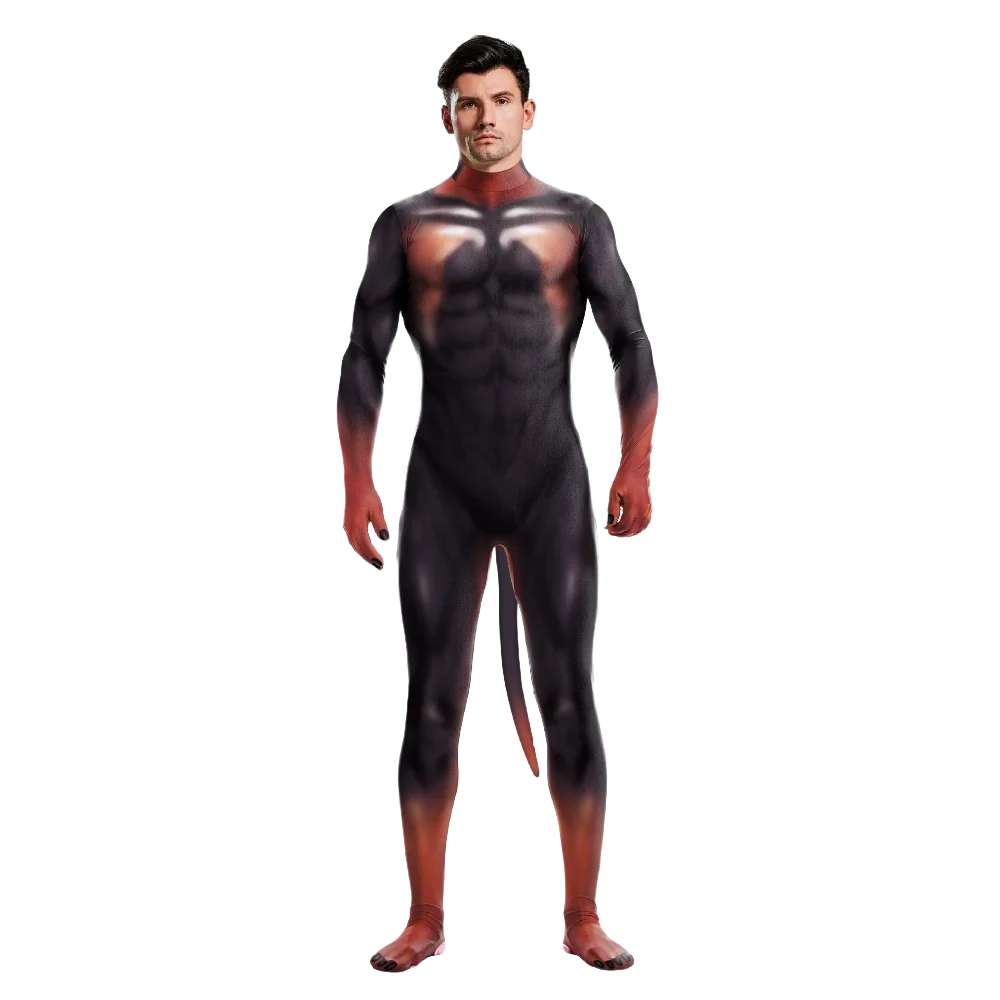 Halloween Costume  Adult Mens Wild Animal Cosplay Costume Full Cover 3D Print Beast Petsuit Jumpsuit Bodysuit Tail