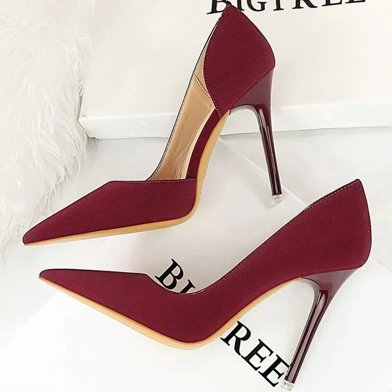 2025 New Women 11cm High Heels Wine Green Pumps Plus Size 34-43 Stripper Evening Orange Heels Lady Wedding Bridal Scarpins Shoes