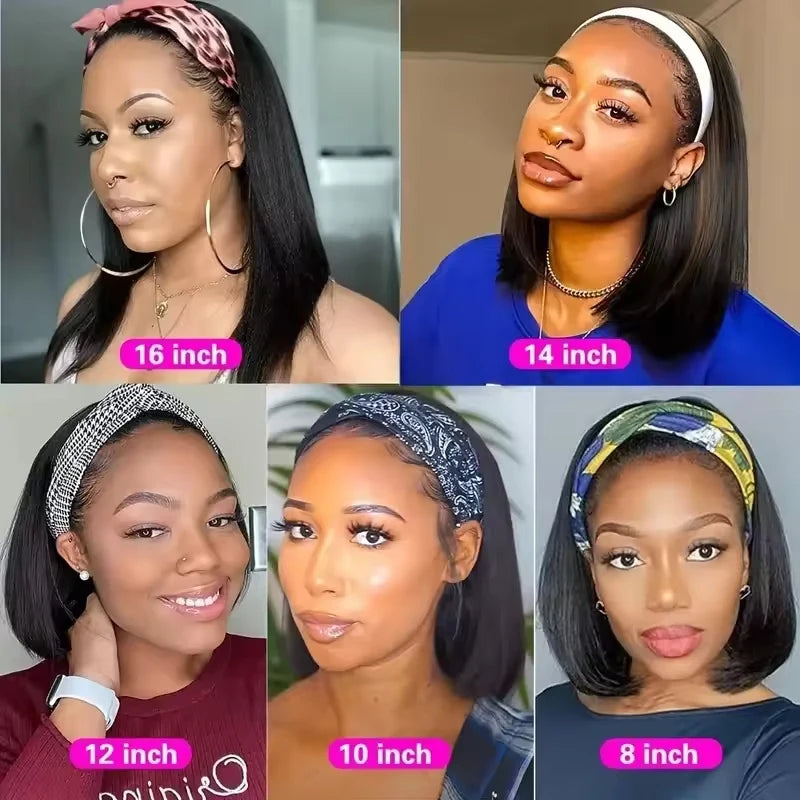 230 Density Headband Wigs Human Hair Straight Short Bob Glueless Wigs Human Hair Easy Put On And Go Bob Wig 8-16 Inch For Women