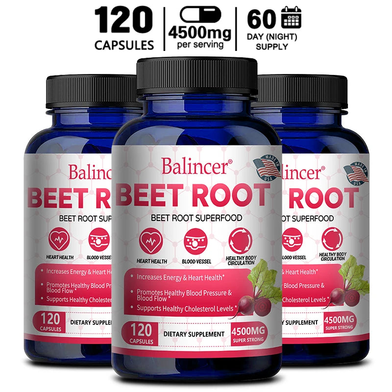 Beetroot Capsules 2500mg, Support Daily Blood Circulation, Cardiovascular Wellness, Physical Endurance & Immune Balance