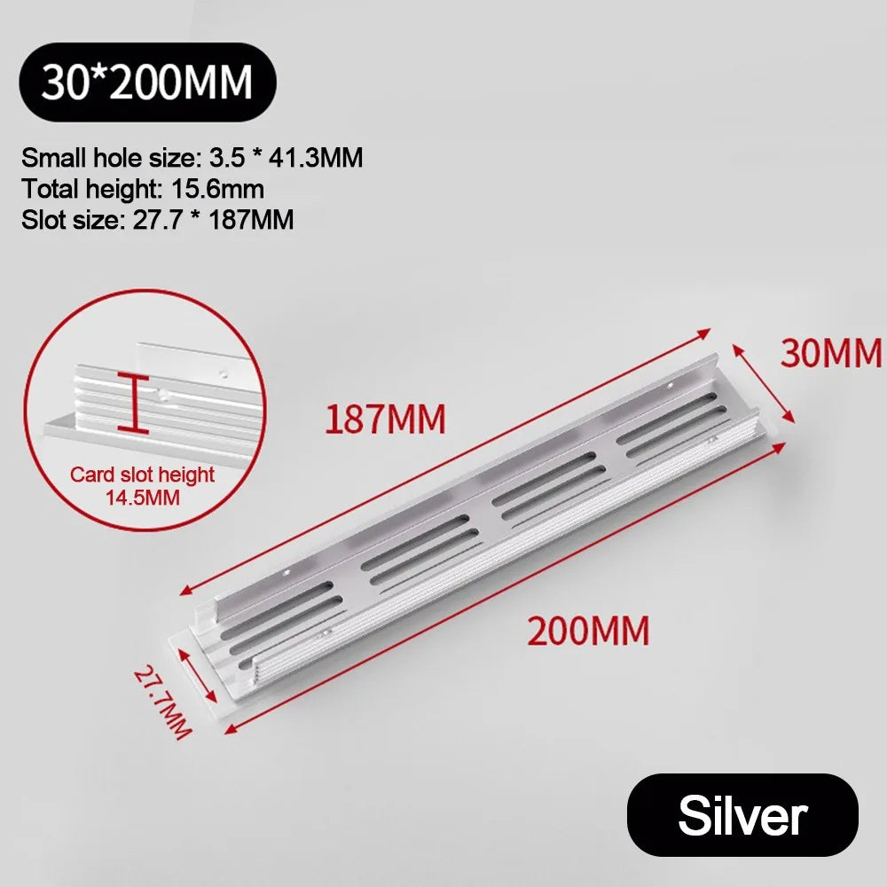 Aluminum Alloy Cabinet Breather Hole Cover Rectangle Breathable Mesh Wardrobe Air Vent Decor 30mm Wide Ventilator Grille Cover