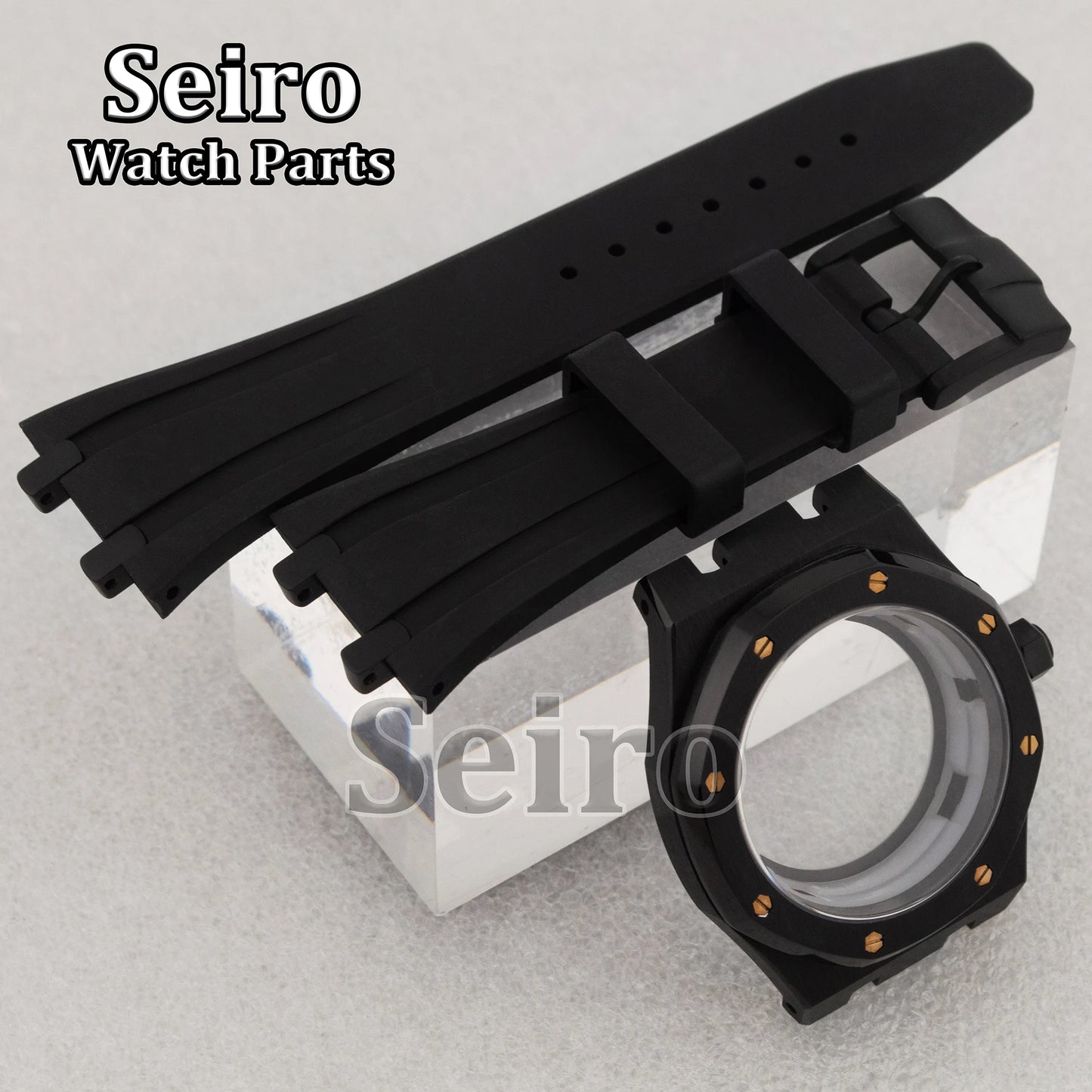 42mm Octagon Watch Case Rubber Strap Sapphire Crystal 10bar for 31.8mm Dial Royal Oak NH35 NH36 Movement Watch Modified Parts
