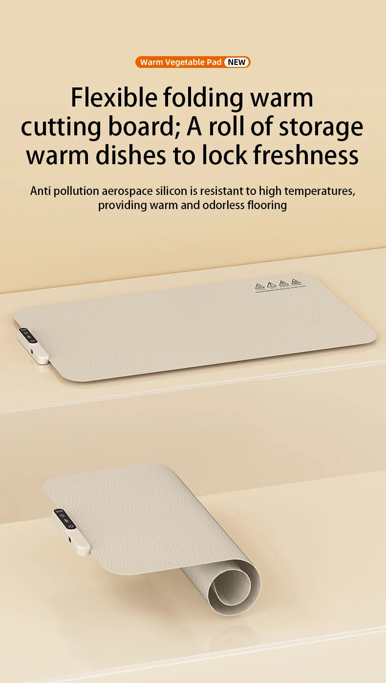 TINSOL Food Warmer Pad Foldable Silicone Heating Pad Portable Meal Cart Insulation Pad 8-Level Temperature Adjustment
