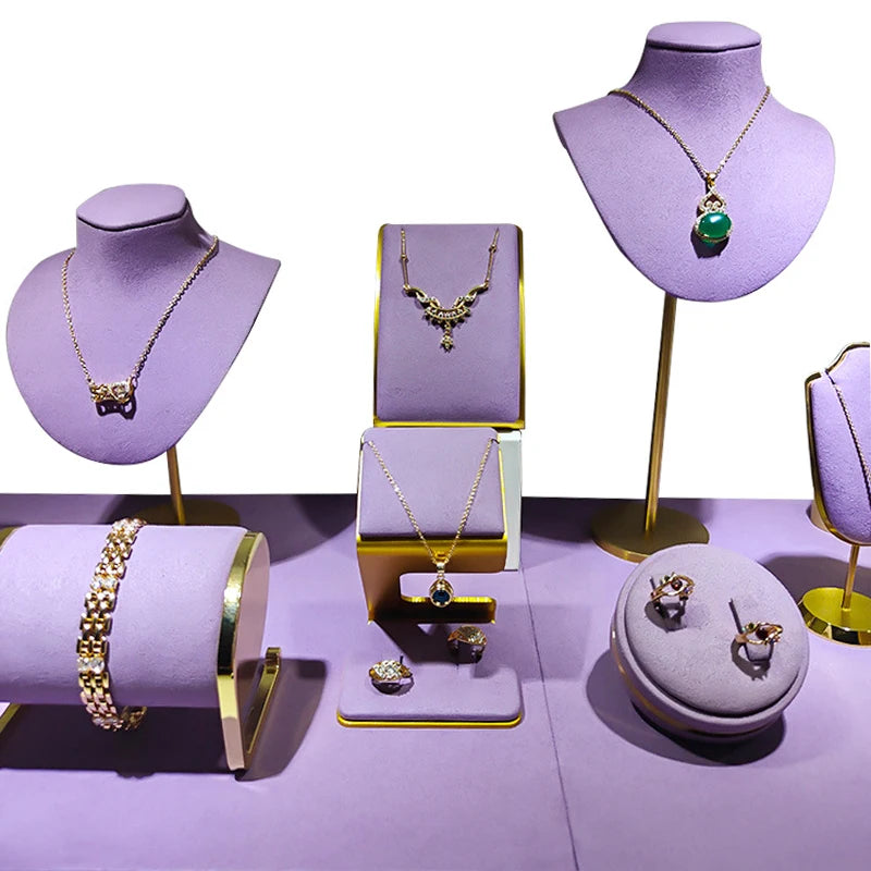 Metal Jewelry Display Stand ,Purple Velvet Organizer Props,Rings Necklaces Bracelets Holder for Trade Show,Store Window Storage