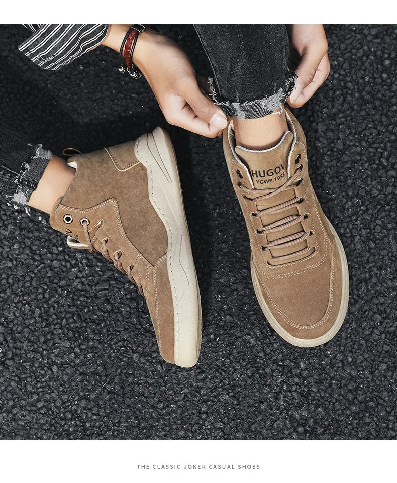 Men's High Top Sport Shoes Winter New Fashion Retro Outdoor Travel Matching Lace up Leather Surface Shoes Comfortable Casual Sne