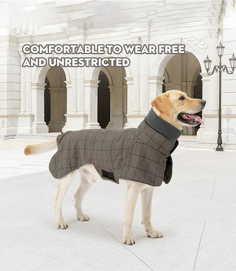 Thickened British Style Luxury Designer Dog Clothes High-neck Fashionable Plaid Dog Jacket with Leash Hook Large Dogs Dresses