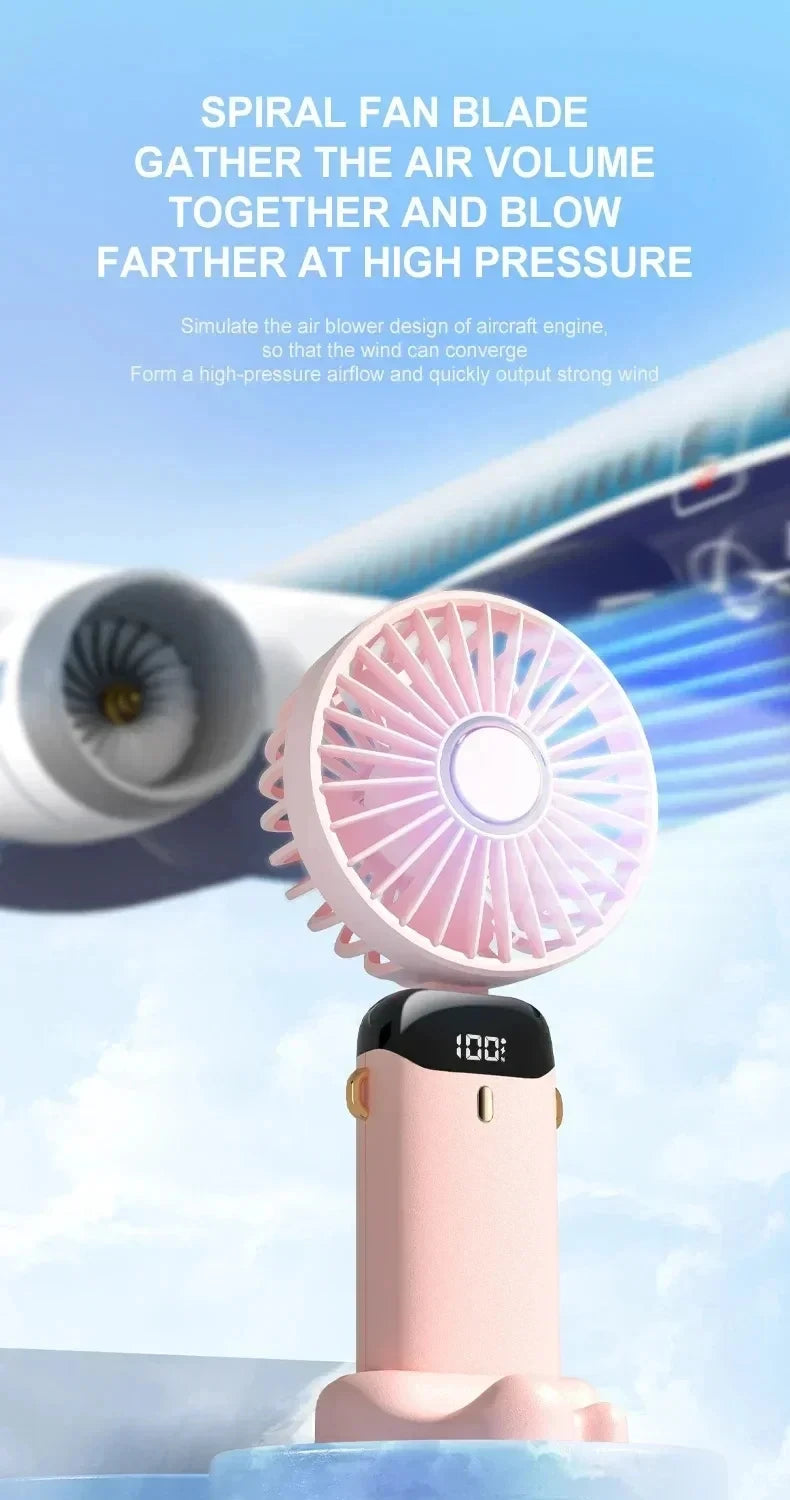 5-Speed Portable Handheld Mini Fan Foldable Neck Hanging Fans USB Rechargeable Fan with Phone Stand and Display Screen fan