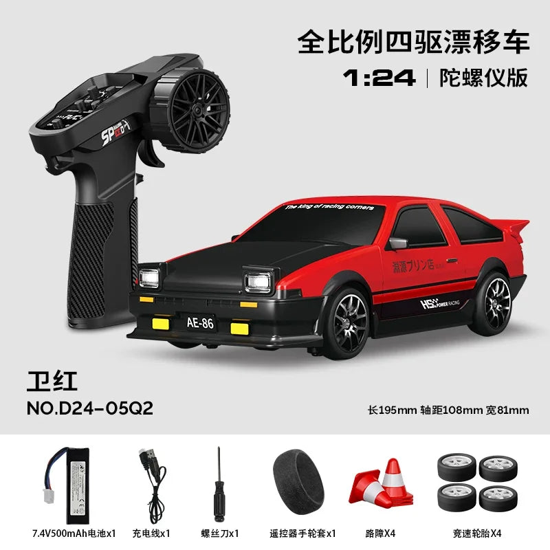 Hongxing 1 24 RC 4WD High Speed Drift Car Full Scale Gyroscope With Lithium Battery 2 Sets Of Wheels Independent Shock Absorber