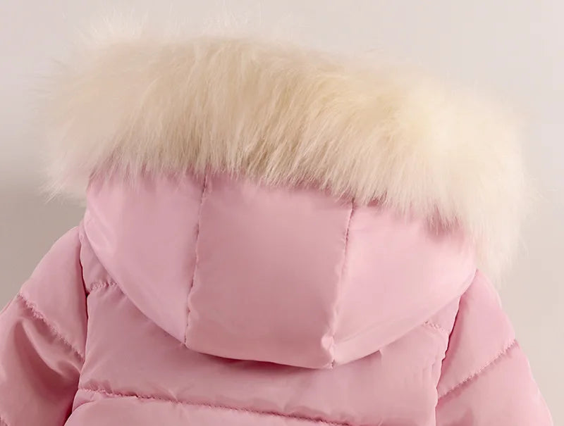 1-5 Years Flowers Autumn Winter Girls Jacket Fur Collar Keep Warm Little Princess Coat Hooded Zipper Baby Outerwear Kids Clothes