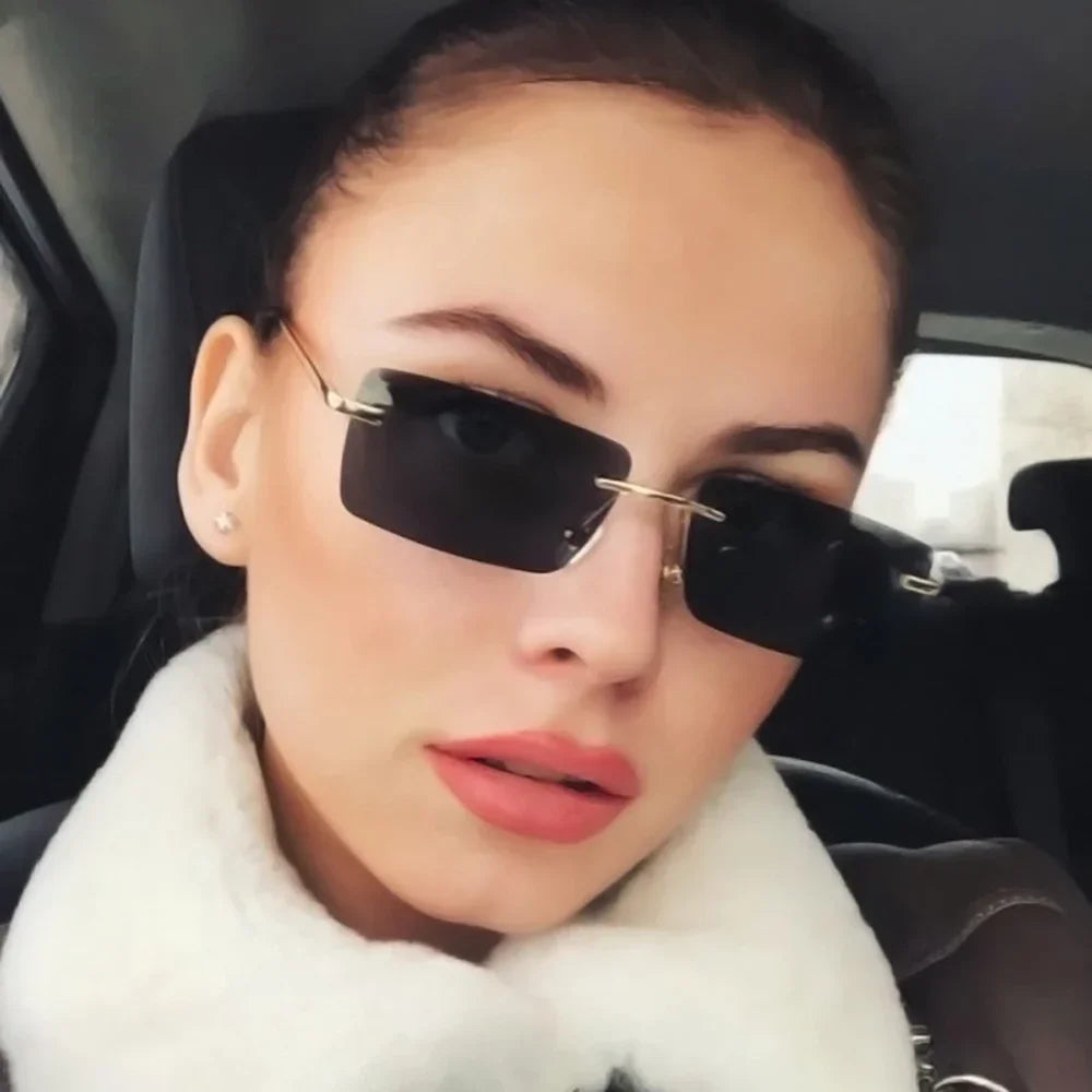 Rimless Rectangle Sunglasses Women UV400 Driving Sun Glasses Men Clear Color Summer Accessories Square Small Size
