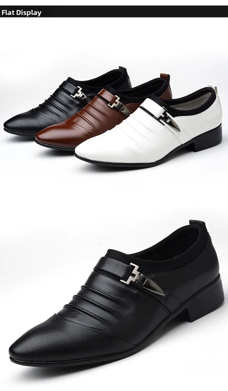 New Men's Slip-On Business Casual Shoes Large Size Fleece Lined Leather Shoes Wear Resistant Rubber Outsole Low Cut Ankle High