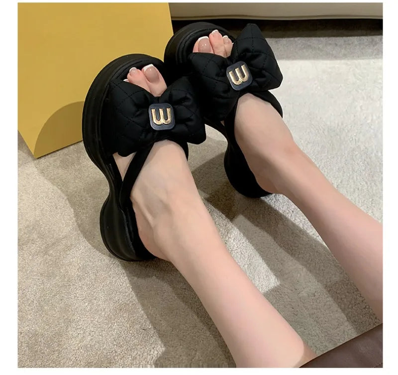 Summer Women's Slippers Designer Platform Slippers Fashion Bow One-Word Slipper 2025 New Casual Beach Slippers for Women Slides
