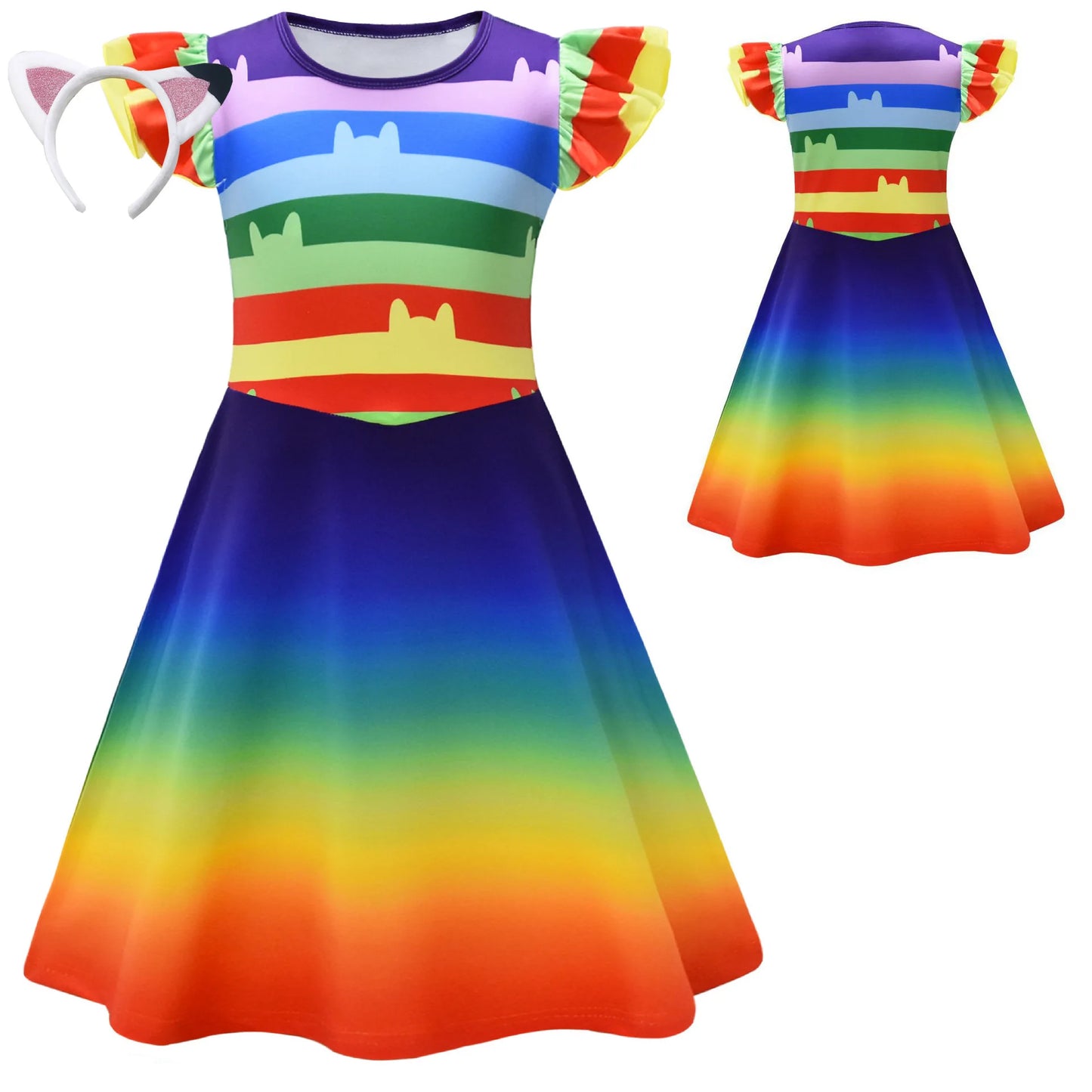 Vestido De Gabby's Dollhouse Clothes Kids Gabbys Cats Cosplay Costume Toddler Girls Carnival Birthday Party Dress with Headband