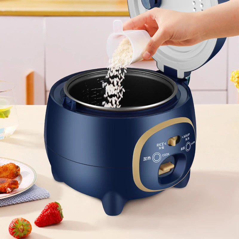 1pc Mini Electric Rice Cooker with Steamer Kitchen Non-Stick Pot 1.8L Keep Warm Function Portable Multi Cooker for Soup