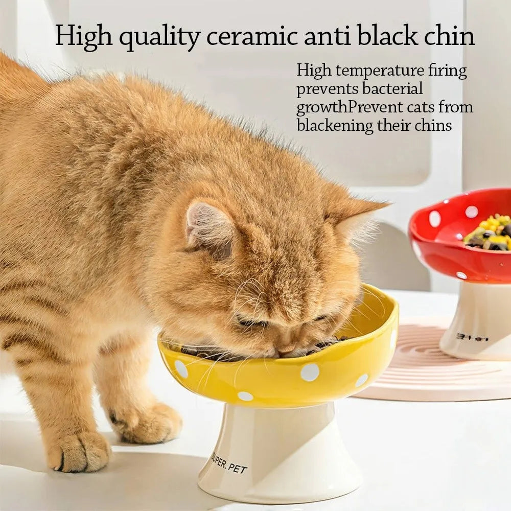 Ceramic Neck Protection Pet Bowl High Feet Slanted Mouth Mushroom Cat Bowl Anti-black Chin Anti-knockover Pet Food Bowl