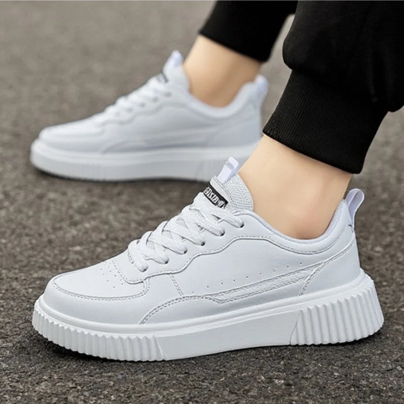 YRZL Fashion Leather Men Casual Shoes Lightweight Running Shoes Platform White Sneakers Outdoor Breathable Sport Shoes Shoes