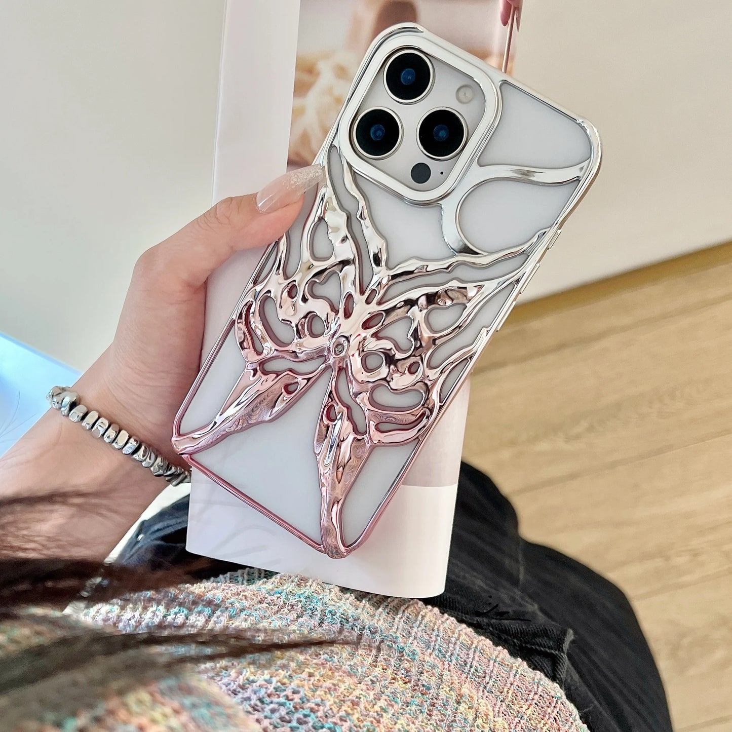 Plating Butterfly Hollow Out Gradient Color Soft Phone Case for iPhone 11 12 13 14 15 16 Pro Max Heat Dissipation Cooling Cover