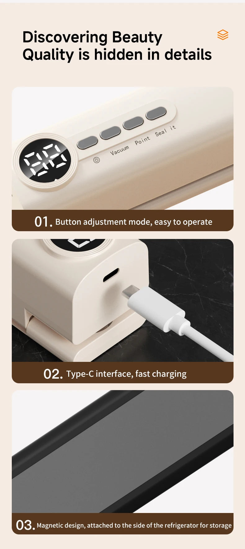 Multifunctional portable wireless vacuum sealer powerful suction Automatic food sealing machine USB Rechargeable Food Bag Sealer