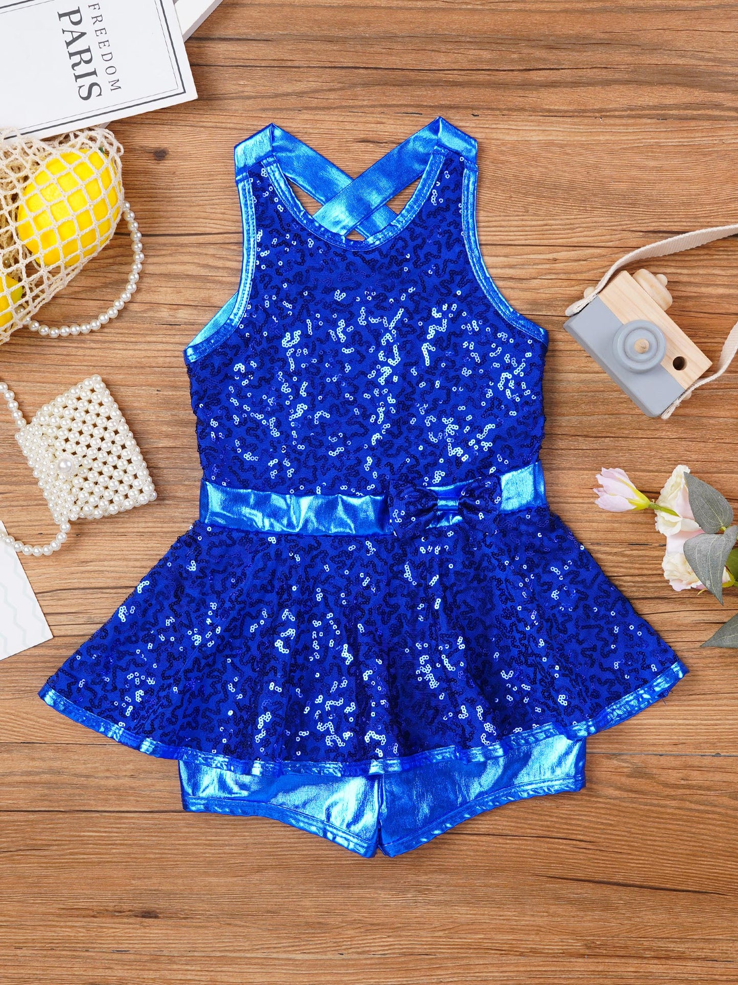 Kids Girls Shorty Unitard Sleeveless Sequin Rompers Leotard Bodysuit Performance Children Jazz Modern Dance Party Tap Costumes