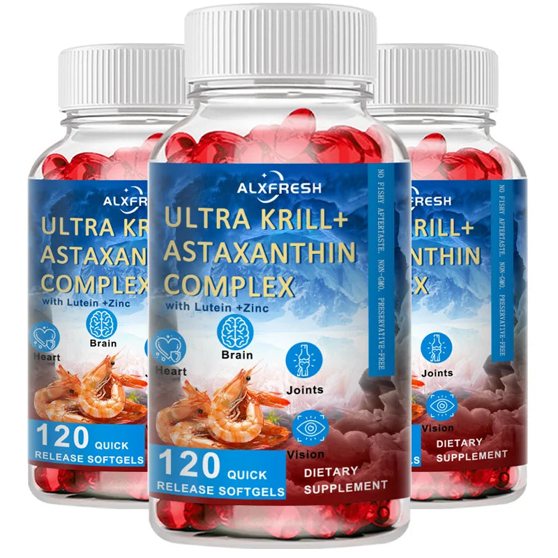 Krill Oil Capsules Support Cardiovascular and Eye Health Brain Cognitive Function Relieve Joint Inflammation Pain Improve mood