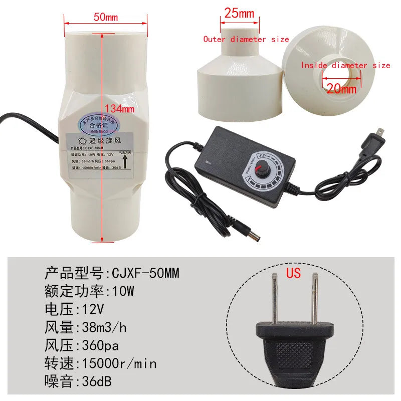 Ventilador De Escape De Velocidad Ajustable Bathroom Duct, Smoke Moxibustion 12V, Cocina, Inodoro 20mm 25mm 32mm 40mm 50mm